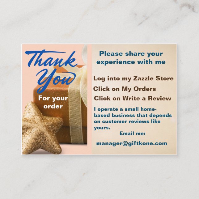 Thank you for your order business card (Front)