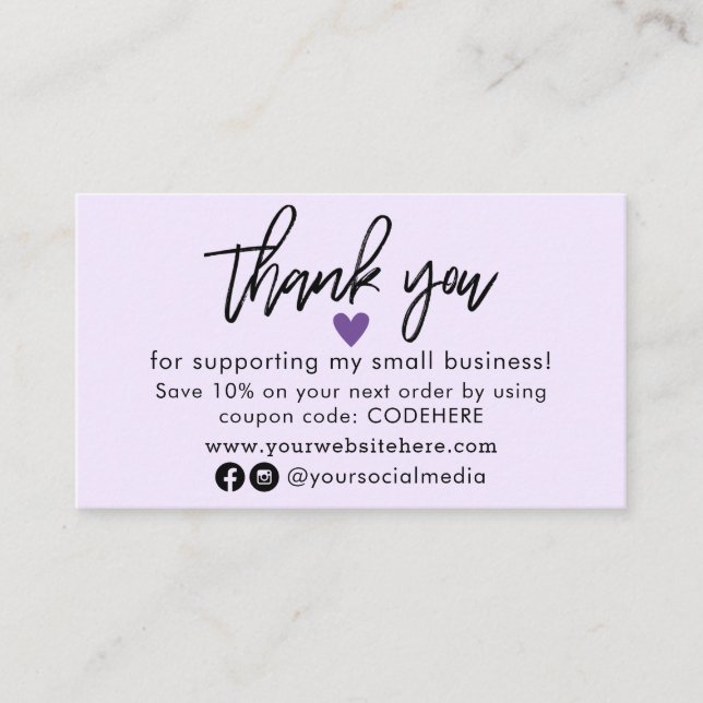 Thank You For Your Order Coupon Code Business Card (Front)