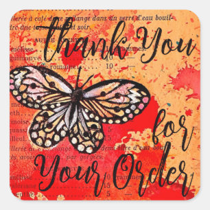 Thank You For Your Order Cute Butterfly Watercolor Square Sticker