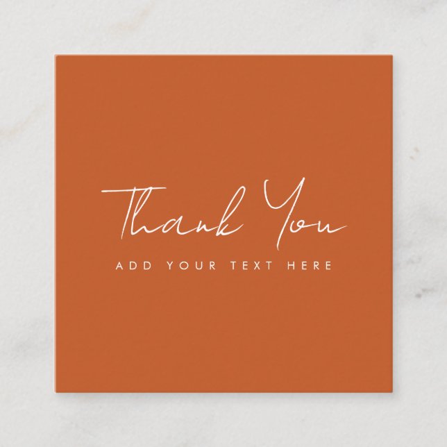 Thank You For Your Order Elegant Terracotta Modern Square Business Card (Front)