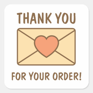 Thank You For Your Order Envelope And Heart Square Sticker
