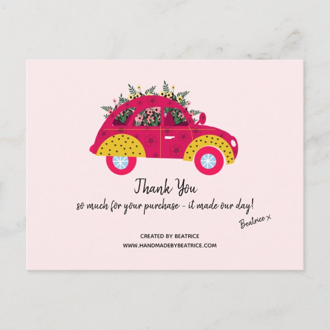 Thank You for Your Order  Fun Floral Pink Postcard (Front)