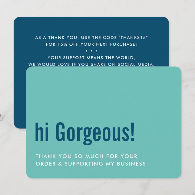 THANK YOU FOR YOUR ORDER fun insert mint navy Card (Front/Back)