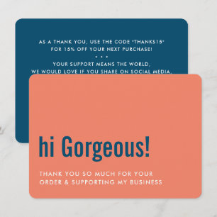 THANK YOU FOR YOUR ORDER fun insert navy orange Card