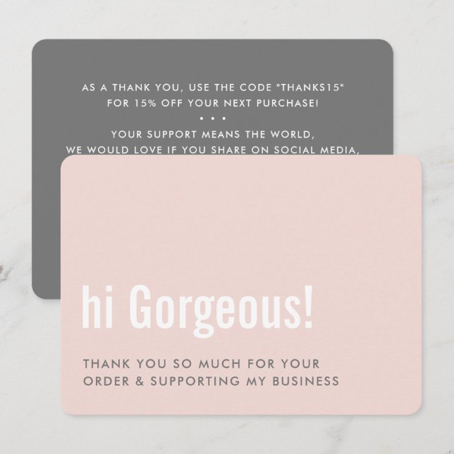 THANK YOU FOR YOUR ORDER fun insert pink grey Card (Front/Back)