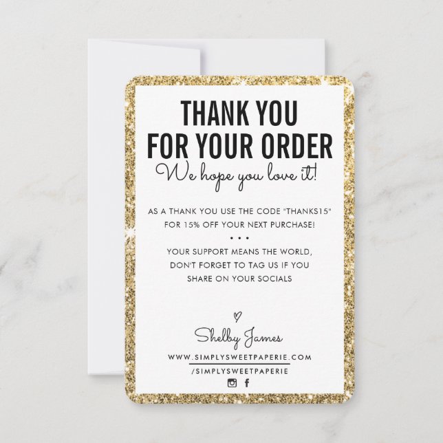 THANK YOU FOR YOUR ORDER glam insert gold glitter (Front)