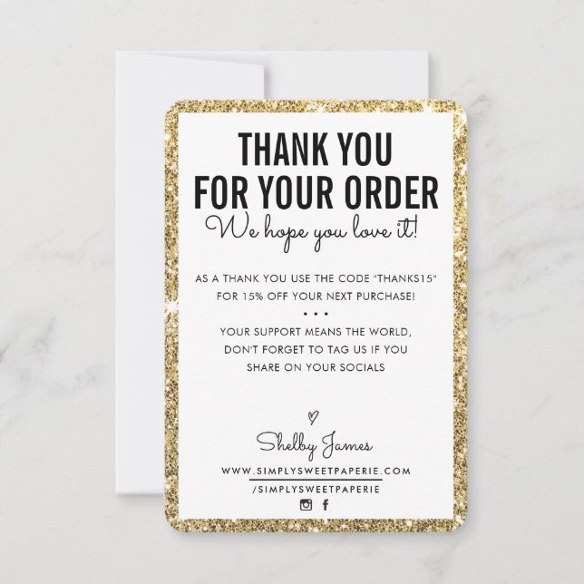 THANK YOU FOR YOUR ORDER glam insert gold glitter Card (Front)