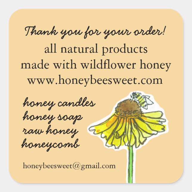 Thank You For Your Order Honey Bee Wildflower Square Sticker (Front)