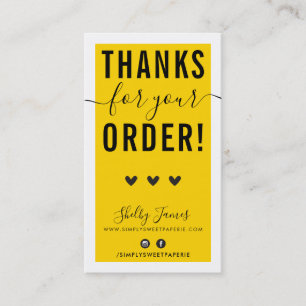 THANK YOU FOR YOUR ORDER insert fun bright yellow