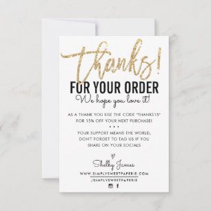 THANK YOU FOR YOUR ORDER insert modern black gold Card