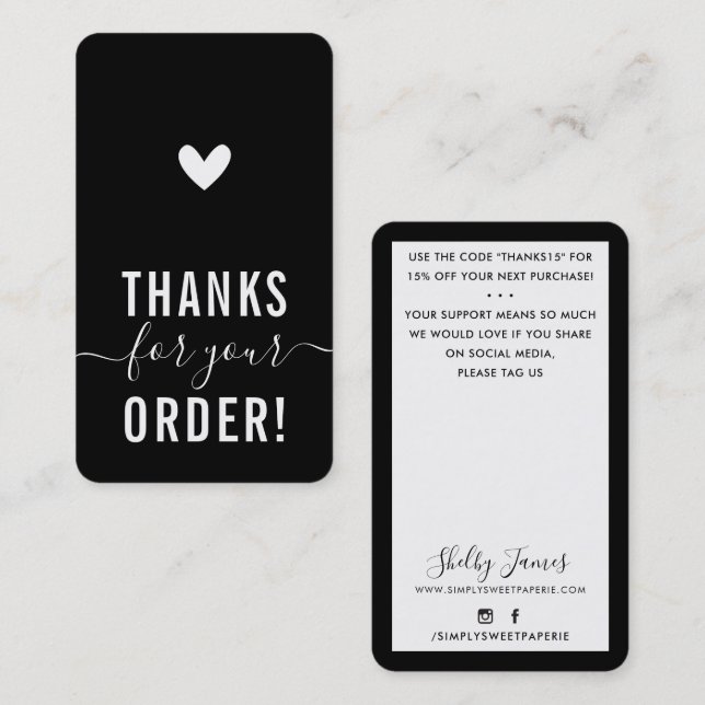 THANK YOU FOR YOUR ORDER insert modern BLACK WHITE (Front/Back)