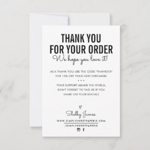 THANK YOU FOR YOUR ORDER insert modern black white Card