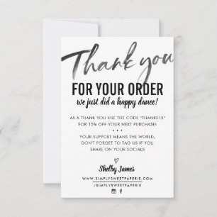 THANK YOU FOR YOUR ORDER insert modern ink writing