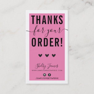 THANK YOU FOR YOUR ORDER insert pretty pink black