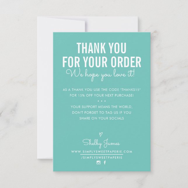 THANK YOU FOR YOUR ORDER insert white ink mint (Front)