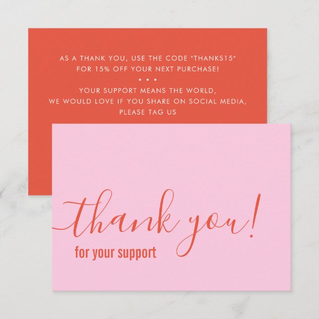 THANK YOU for your order modern insert pink orange Card (Front/Back)