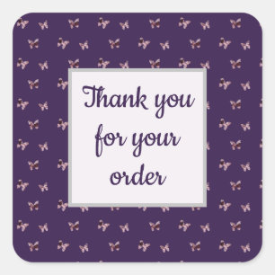 Thank You for Your Order Pink Butterfly Customer Square Sticker