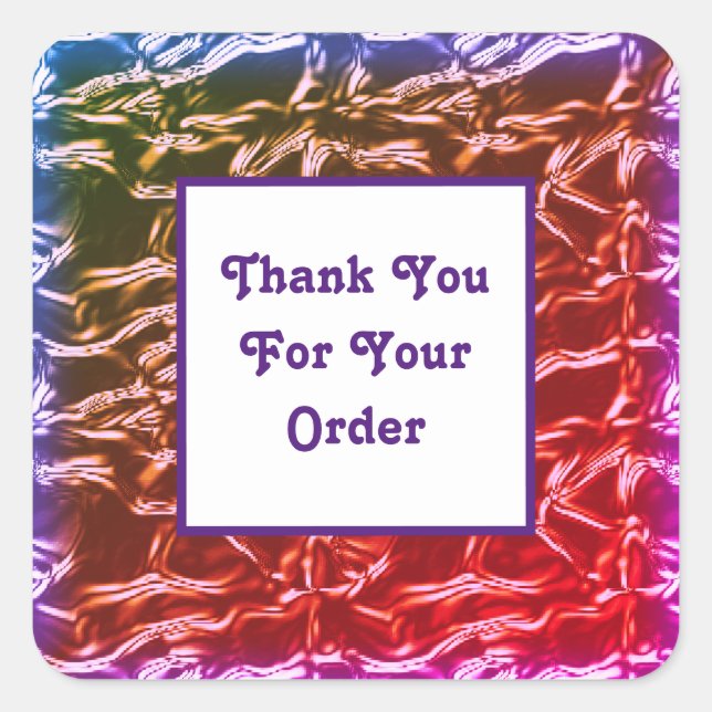 Thank You for Your Order Pink Purple Metallic Square Sticker (Front)