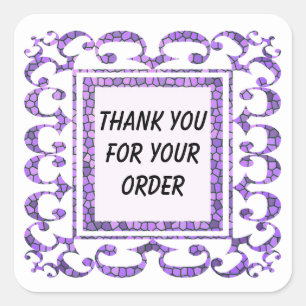Thank You for Your Order Purple Mosaic Frame Square Sticker