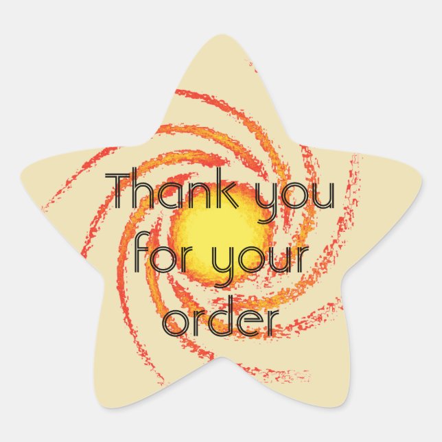 Thank You for Your Order Swirled Orange Yellow Sun Star Sticker (Front)