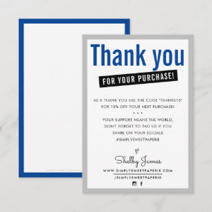 THANK YOU FOR YOUR PURCHASE customer insert blue Card