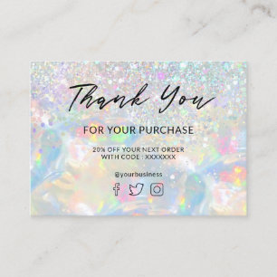  thank you for your purchase glitter opal business card