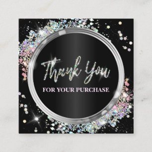 Thank You For Your Purchase Glittery Black Square Business Card