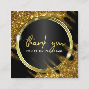 Thank You For Your Purchase Gold Glitter Square Business Card