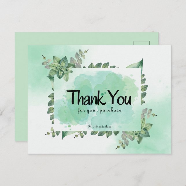 Thank You For Your Purchase Green Botanical Waterc Postcard (Front/Back)
