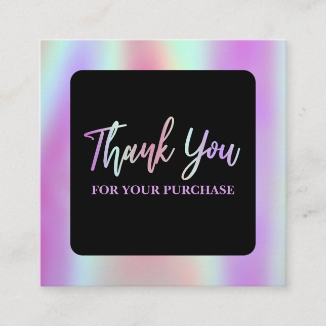 Thank You For Your Purchase Holographic And Black Square Business Card (Front)