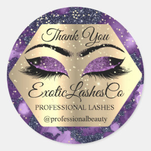 Thank YOU for Your PURCHASE Purple Eyelashes Classic Round Sticker