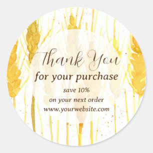 Thank You For Your Purchase Wheat Grain Custom Classic Round Sticker