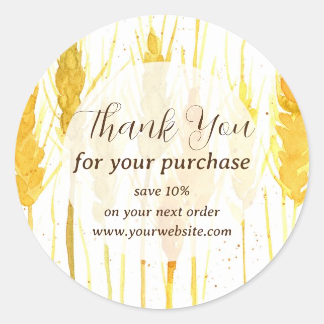 Thank You For Your Purchase Wheat Grain Custom Classic Round Sticker (Front)