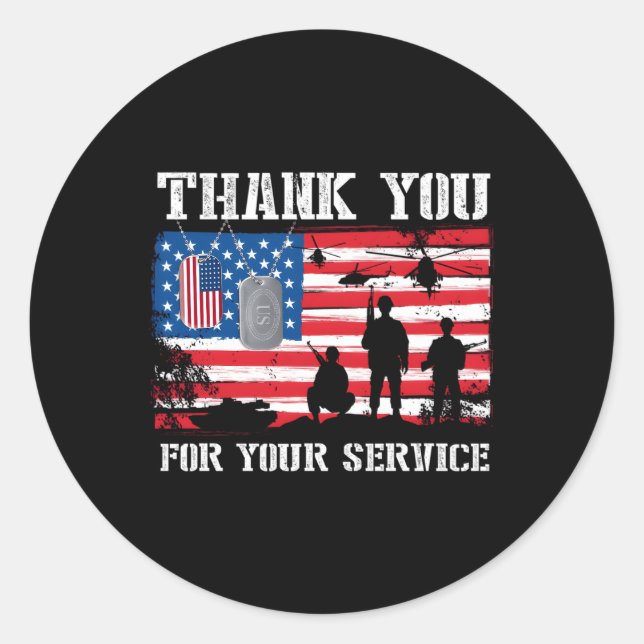 Thank You For Your Service American Flag Veterans  Classic Round Sticker (Front)