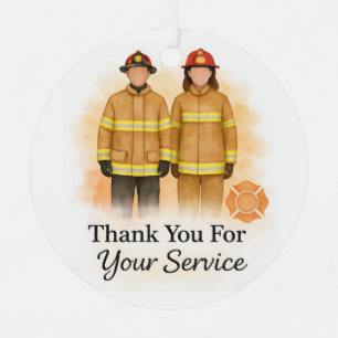 Thank You For Your Service Firefighter Metal Ornament