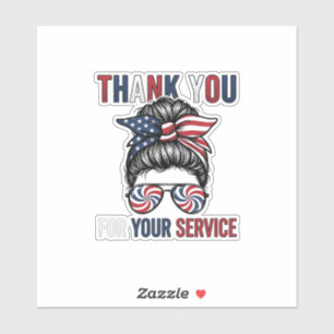 Thank You For Your Service Patriotic Messy Bun Shi