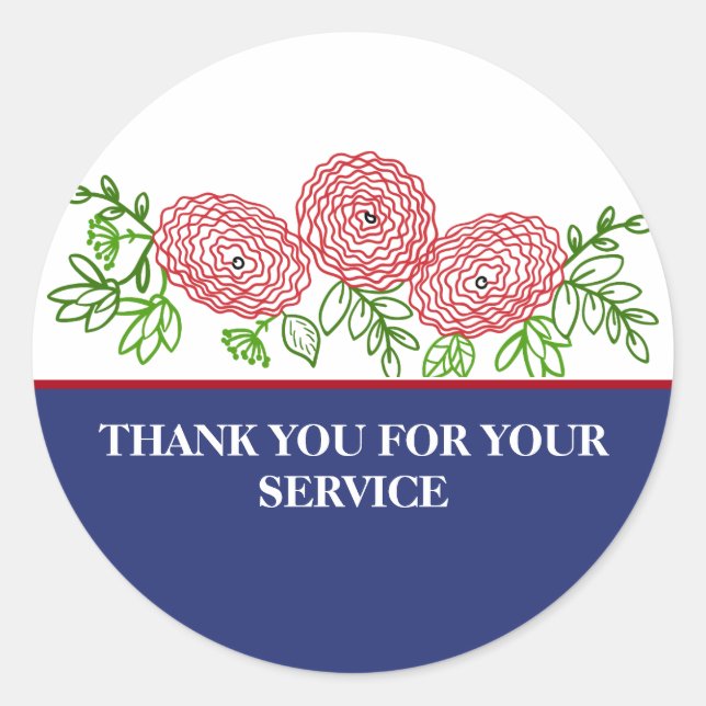 Thank You For Your Service Veterans Day Poppy Classic Round Sticker (Front)