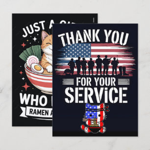 Thank You For Your Service Veterans Kawaii Cat Holiday Postcard