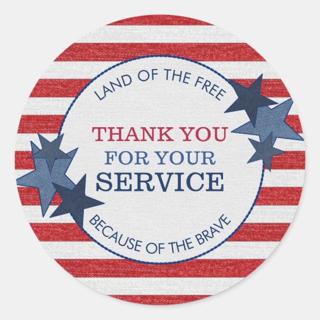 Thank You for Your Service Veterans Rustic Denim Classic Round Sticker (Front)