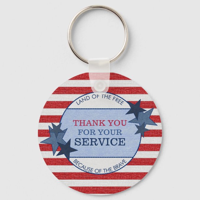 Thank You for Your Service Veterans Rustic Denim Keychain (Front)