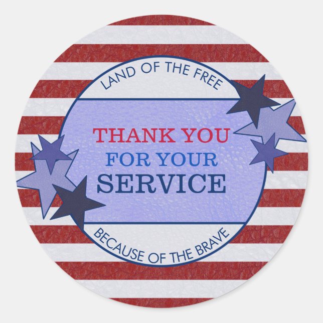 Thank You for Your Service Veterans Rustic Leather Classic Round Sticker (Front)