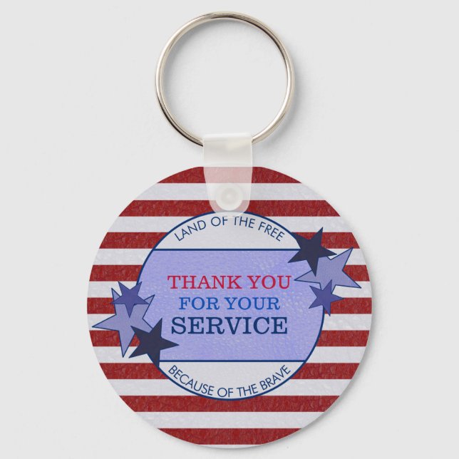 Thank You for Your Service Veterans Rustic Leather Keychain (Front)