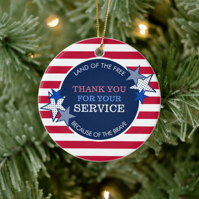 Thank You for Your Service Veterans Stars Stripes  Ceramic Ornament (Tree)