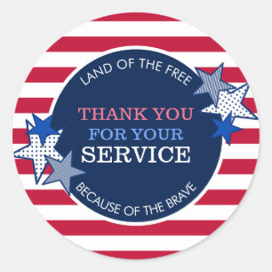 Thank You for Your Service Veterans Stars Stripes Classic Round Sticker