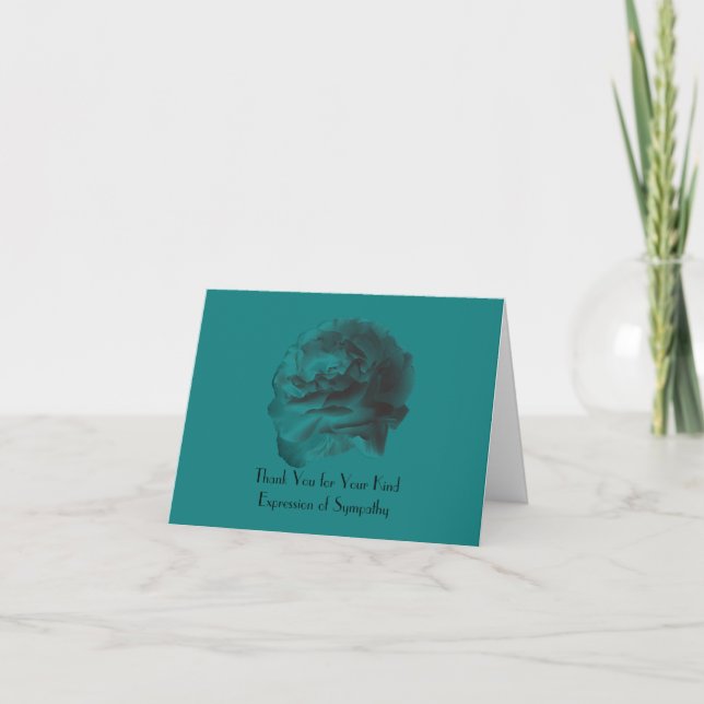 Thank You For Your Sympathy, Teal Rose Floral Card (Front)