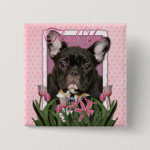 Thank You - French  Bulldog - Teal 2 Inch Square Button