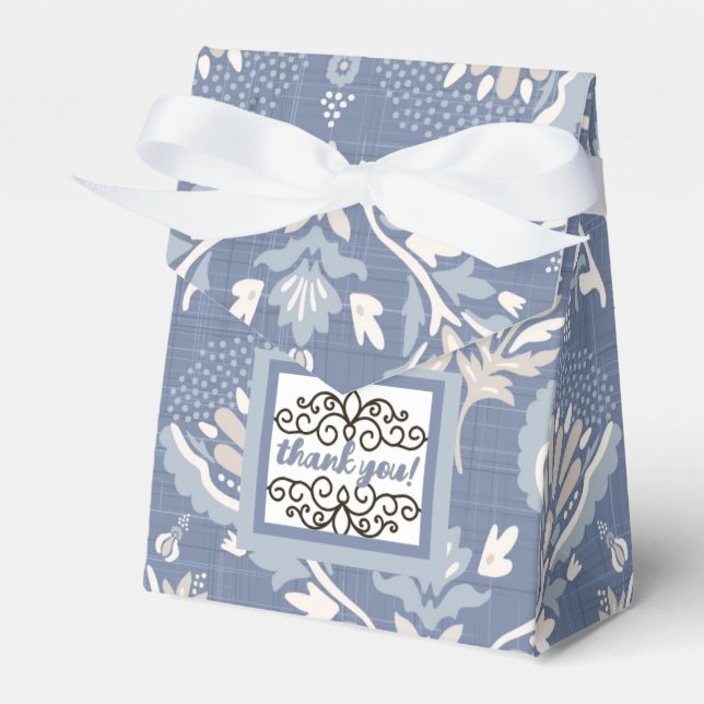 Thank You French Damask Blue   Favor Box (Front Side)