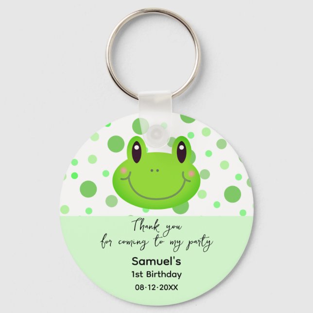 Thank you Frog Confetti Kids Birthday Party Favour Keychain (Front)