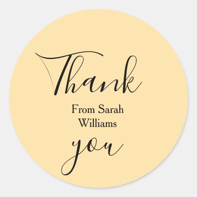 Thank you from add name yellow Pastel boho wedding Classic Round Sticker (Front)