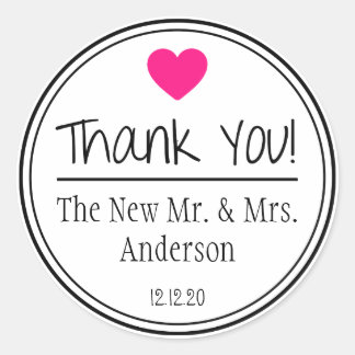 Thank You From The New Mr. & Mrs. (Hot Pink/Black) Classic Round Sticker